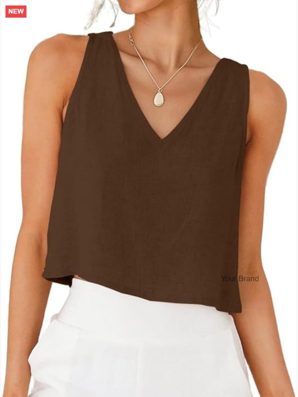 V Neck Cropped Linen Tank Top Sleeveless Summer Top